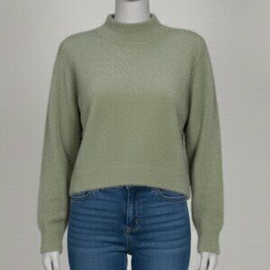NWT Bailey 44 Soft Fuzzy Mock Neck Cozy Cropped Sweater Sage Green Size Large L